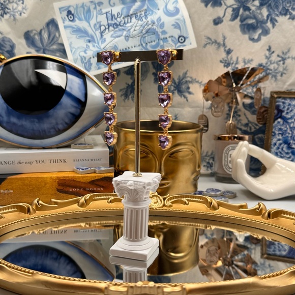 🆕 OSCAR DE LA RENTA 🧿 NWOT Crystal Embellished Amethyst Heart Drop Earrings - Picture 4 of 16